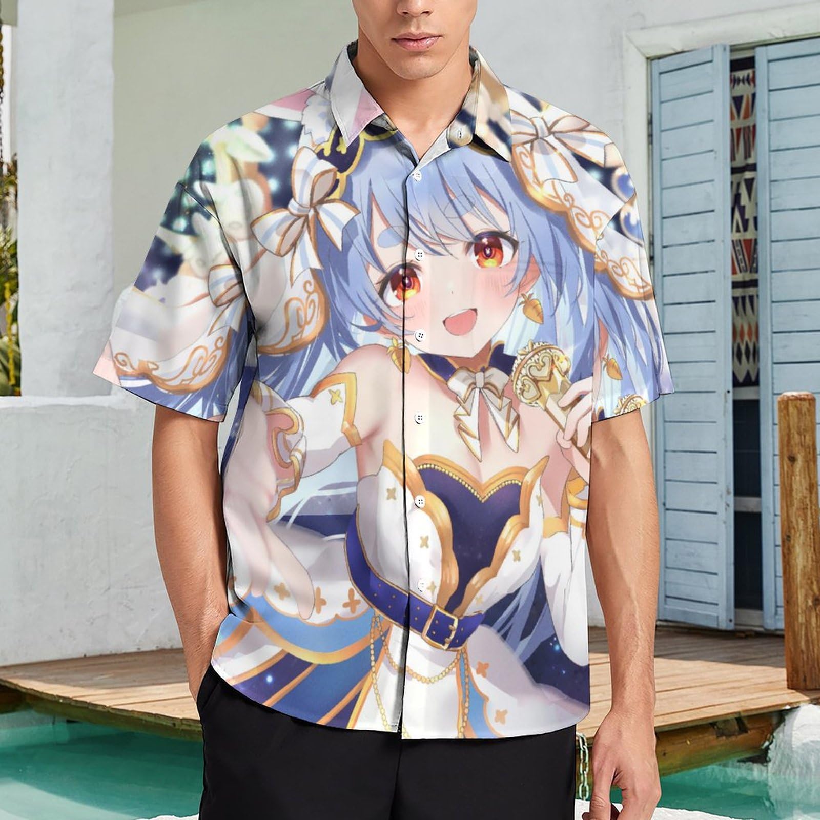 Amazon.co.jp: アロハシャツ メンズ VTuber 兎田ぺこら 半袖 夏