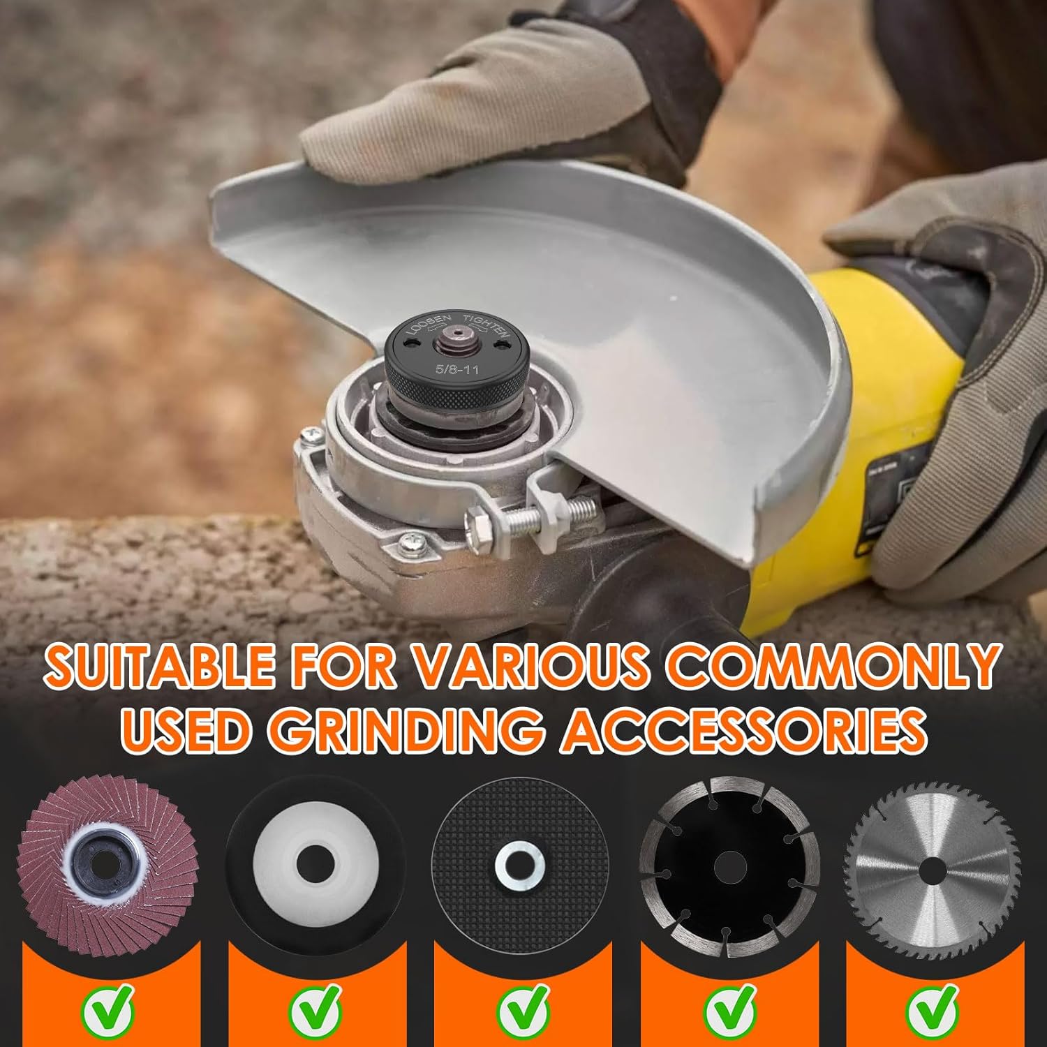 3Pcs 5/8''-11 Thread Angle Grinder Flange Nut, Steel Grinder Nut No Wrench Required, Quick Release Locking Nut for 4.5" and 5" Angle Grinder