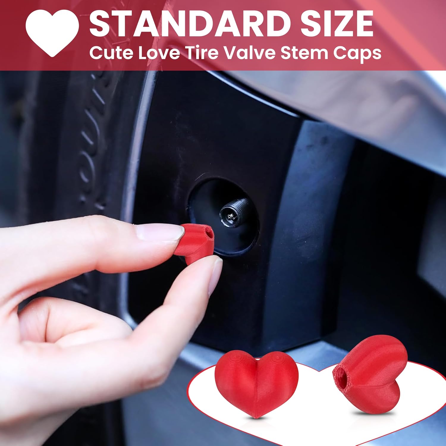 Heart-Shaped Tire Valve Stem Caps – Cute 4-Pack Wheel Accessories – Universal Fit for Cars, Bikes & Trucks – Love-Themed Rim Decoration image 2