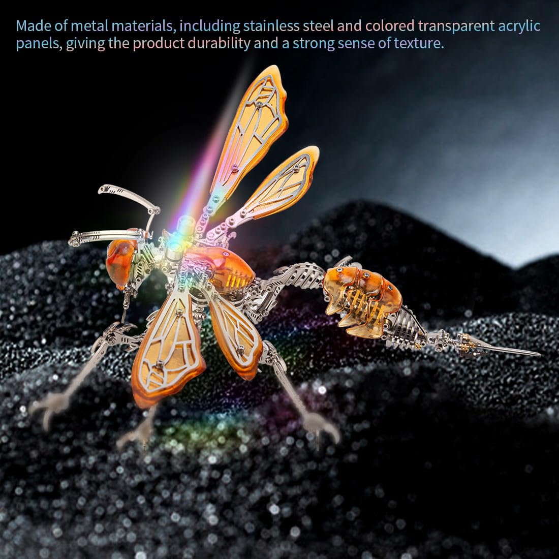 Kit di modellini meccanici 3D di precisione con luci a LED, puzzle in acciaio inox, educazione STEM, fai da te, per adulti e adolescenti, regali di compleanno, ornamento per insetti