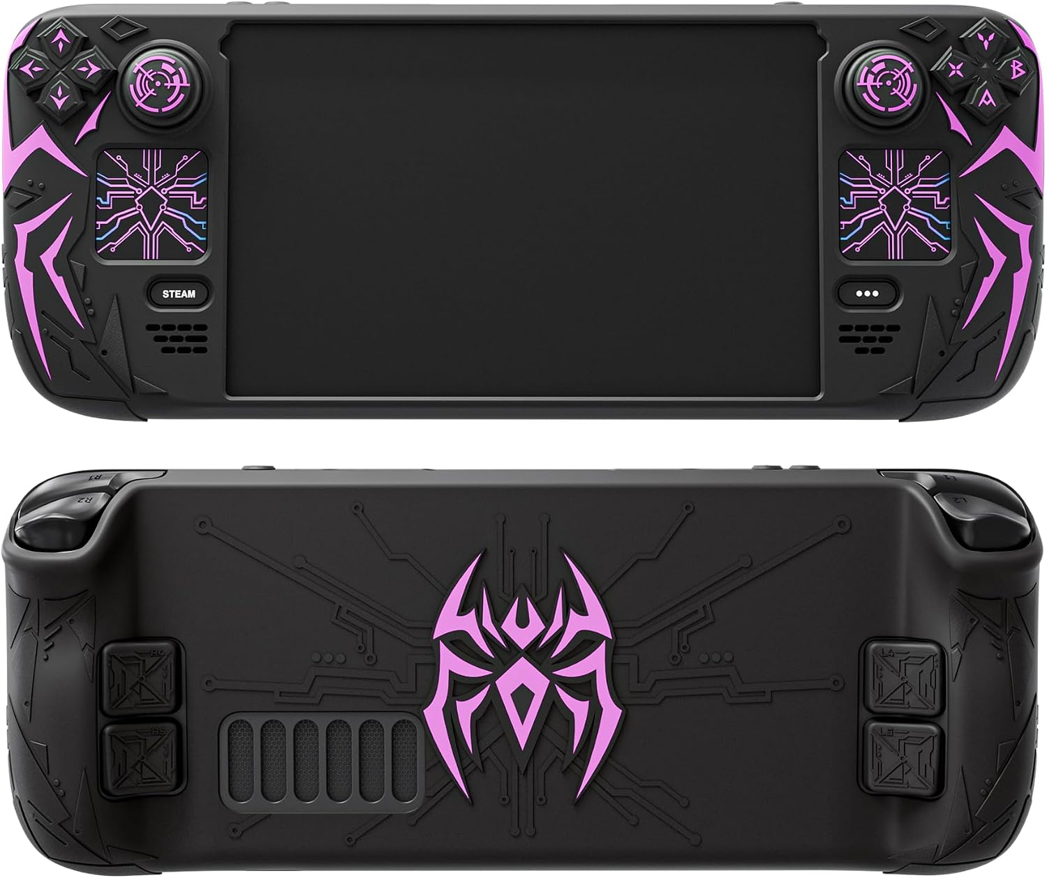 PlayVital Cyber Spider Protective Case for Steam Deck OLED/LCD, Anti-Slip Silicone Grip Cover with Back Button Enhancements, Thumb Grips and Trackpad Skins, White
