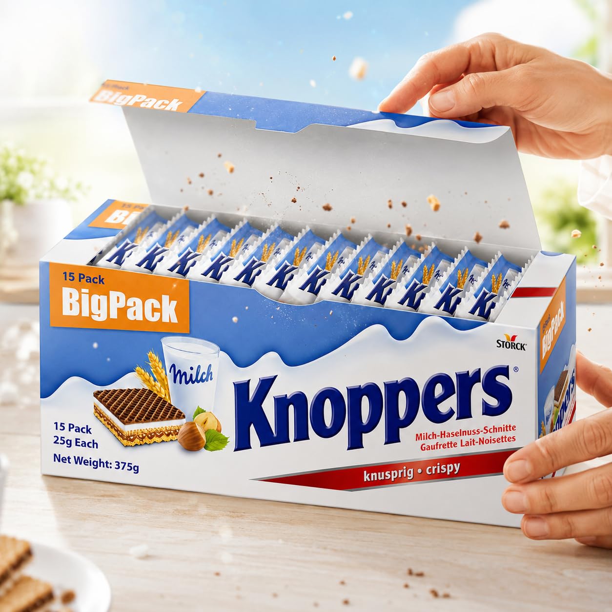 STORCK - Knoppers Milk Hazelnut Crispy Wafer Bars Travel Edition (375g) Box By COUGAR | Crunchy Wafer Snack with Milk Cream, Cocoa Filling & Hazelnuts | 15 Individually Wrapped Crispy Wafer's Bars β (Imported-UK) 3