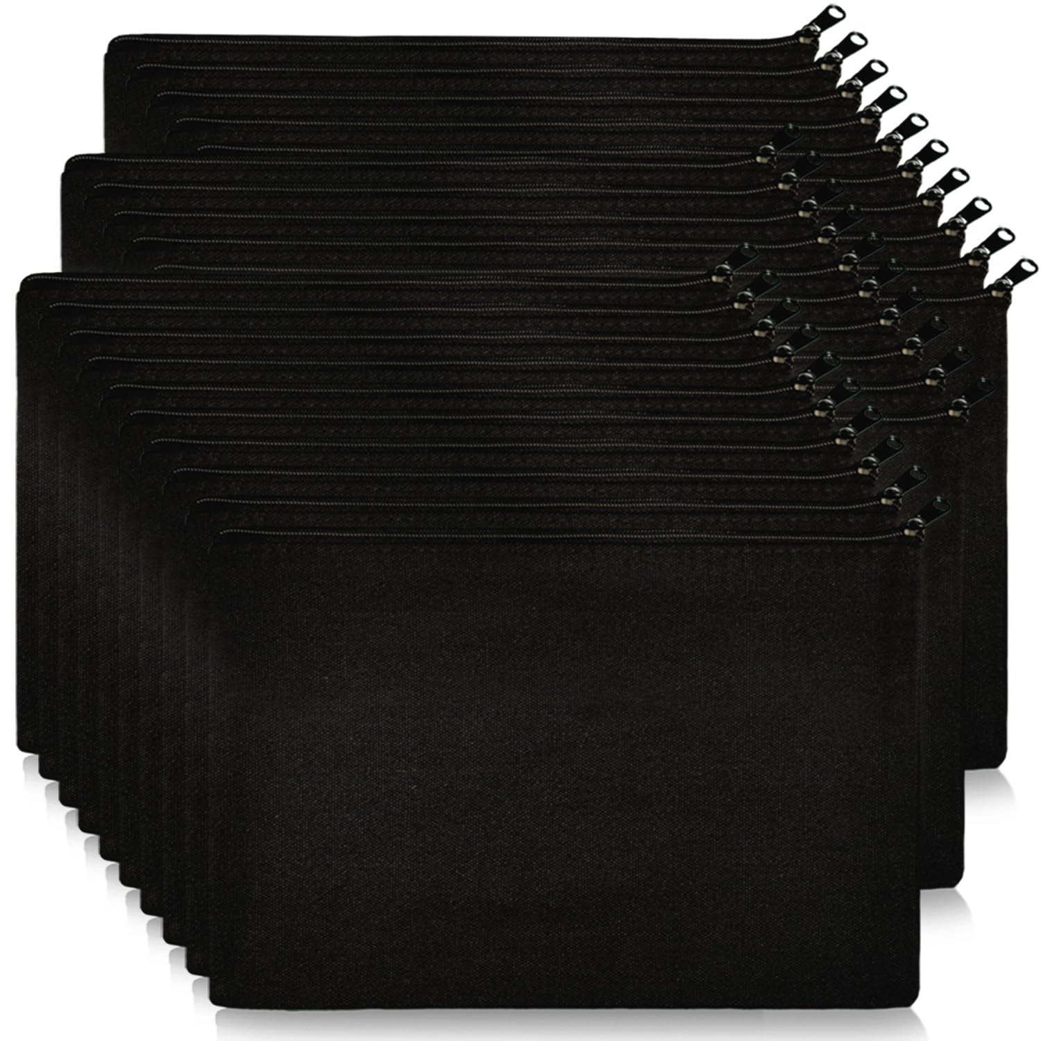 Koolmox 30 Makeup Bags in Bulk, 9x7 Large Plain Black Canvas Pouch with Zipper, Cotton Cosmetic Bags Wholesale for Painting, Heat Transfer Printing,