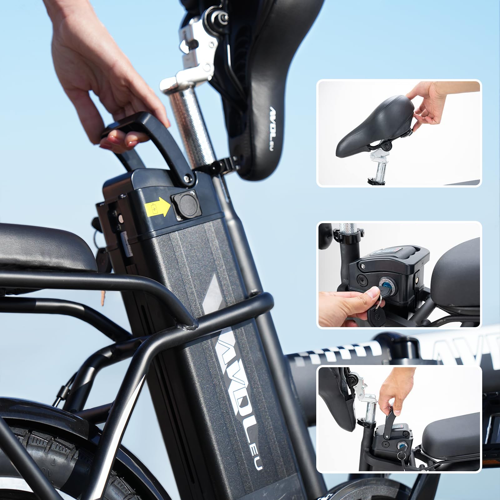 Bici Eléctrica Plegable 16" para Adultos, Bicicleta Eléctrica Hombre Mujer, Batería Extraíble 36V 12,8Ah, E Bike Urbana hasta 25 km/h, Frenos de Disco, Asiento Ajustable, Pantalla LCD, Negro