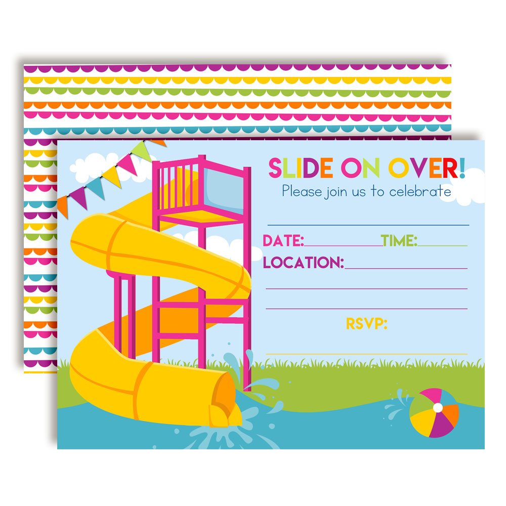 Birthday Invitation Cards Aazon.co : Waterslide Suer Fun Birthday Party  Invitations For Boys Birthday Invites, image size:1000x1000
