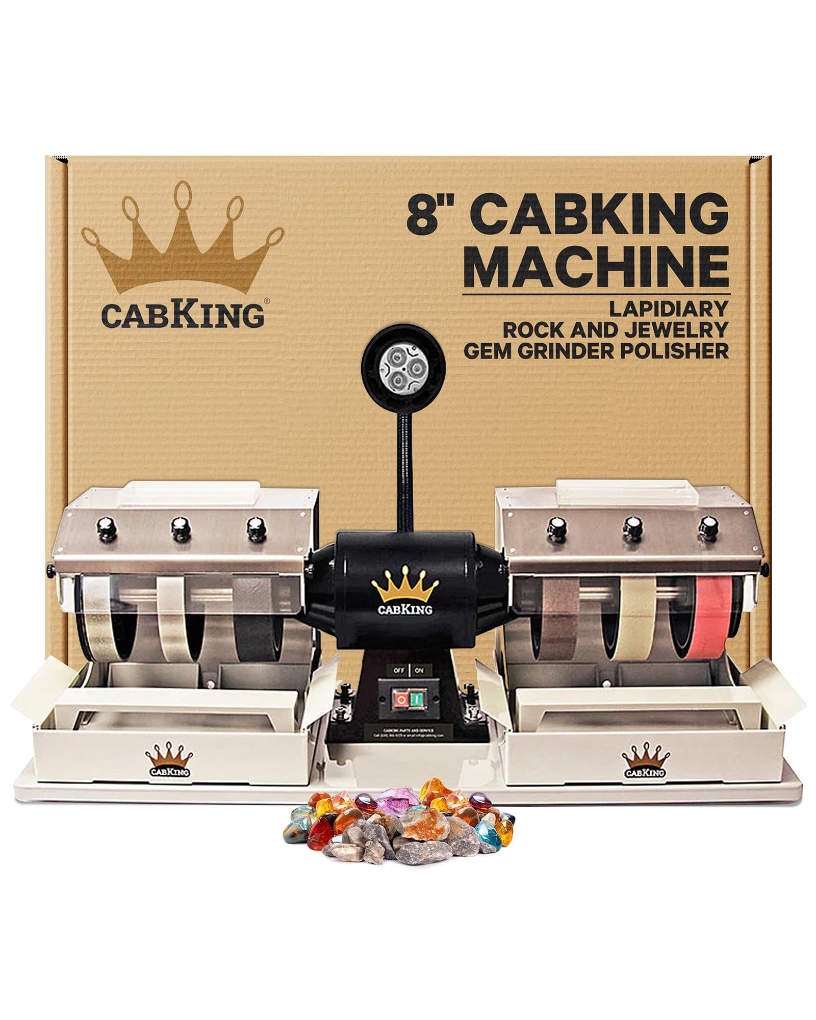CabKing Cabbing Machine Lapidary Equipment - Gem Stone Grinder, Jewelry Stone Polisher - Includes Diamond Wheels, LED Lamp, Water System & Accessories - 8" Jewelry Polishing Machine - CABKING-8V1