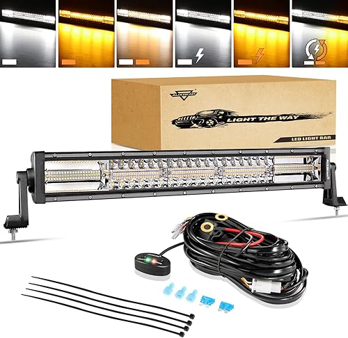 Auxbeam Barra de luz LED de 22 pulgadas, 6 modos de barra LED de color blanco ámbar, luz de trabajo de conducción de niebla de 120 W con arnés de Auxbeam Barra de luz LED de 22 pulgadas, 6 modos de barra LED de color blanco ámbar, luz de trabajo de conducción de niebla de 120 W con arnés de