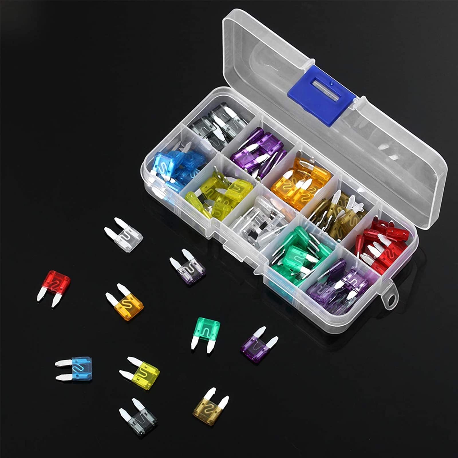 100Pcs Mini Case Assortiti Barche for auto Camion Kit di fusibili a lama standard Accessori for strumenti di riparazione di motociclette automatiche