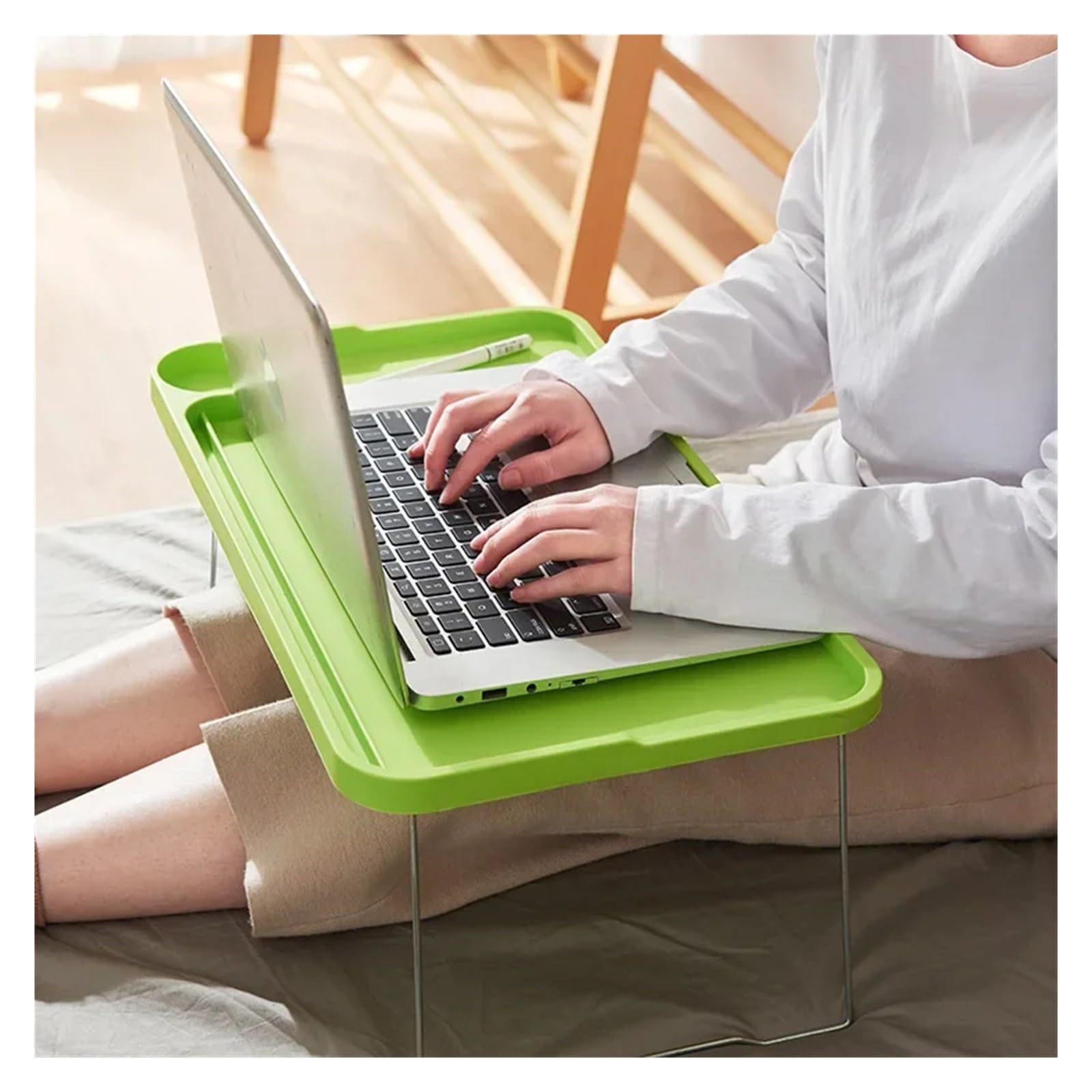 Scrivania pieghevole per laptop con portabicchieri Tavolo da letto portatile per lavoro Creativo Slot per telefono/carte Supporto per scrittura regolabile per casa ufficio - Blu