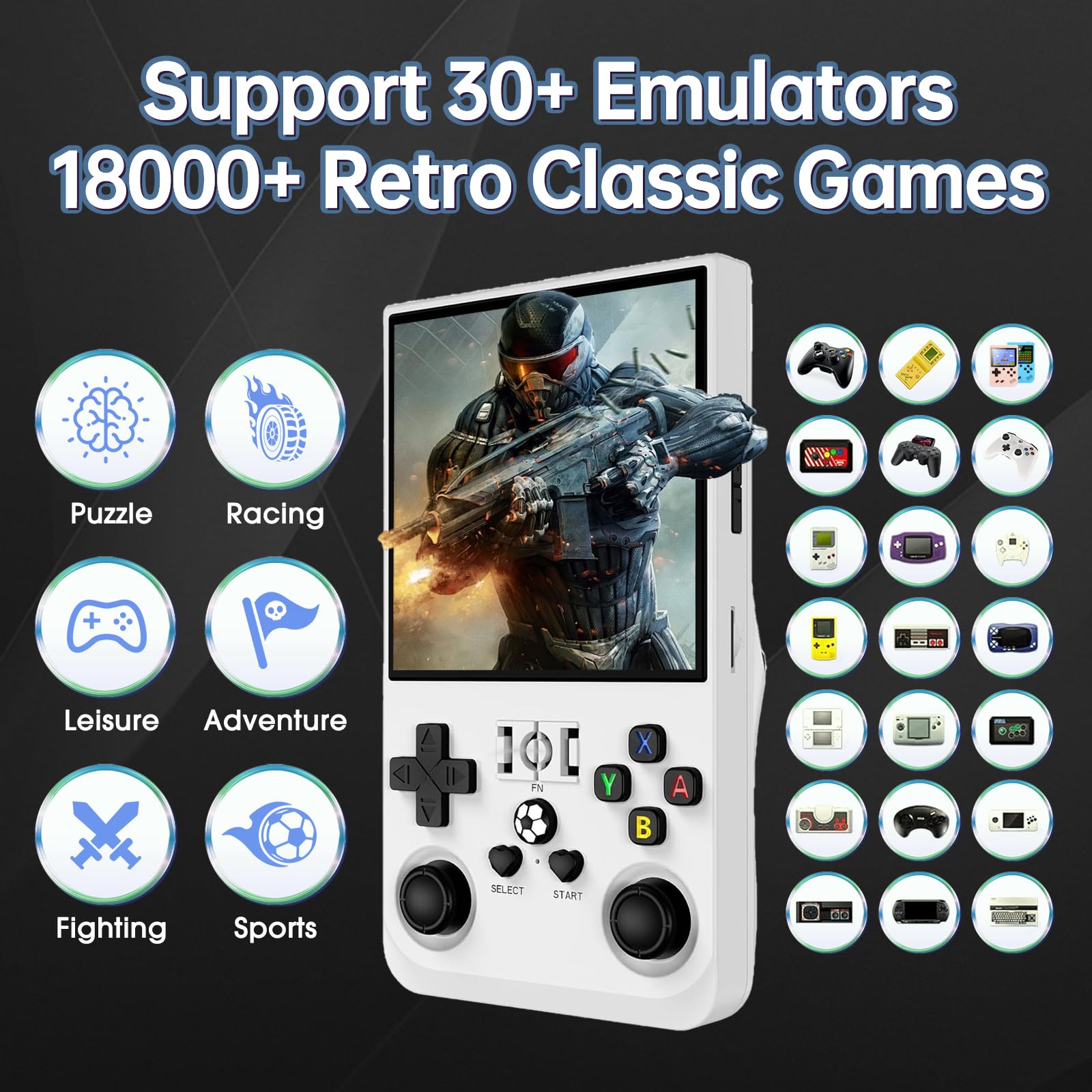 R36MAX Console di gioco portatile retrò R36S aggiornata con schermo IPS da 4 pollici, 128 GB di spazio di archiviazione, oltre 25.000 giochi e sistema operativo basato su Linux(Bianco scuro)