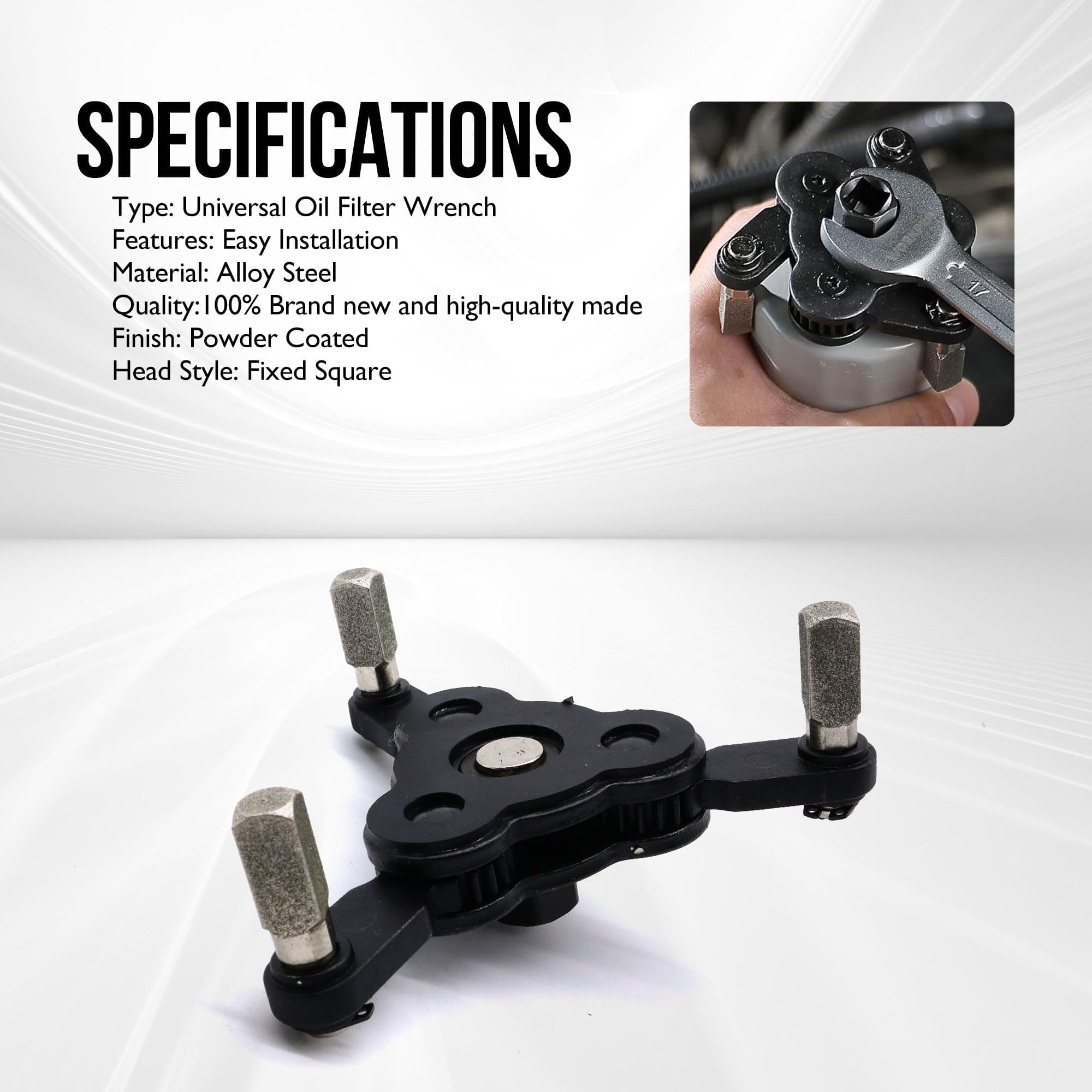 OXCANO Universal Adjustable Oil Filter Wrench 2-3/8 to 3-3/4 (60mm-95mm), Magnetic Oil Filter Removal Tool, Oil Filter Compatible with Engine Filters Guides and Accessories