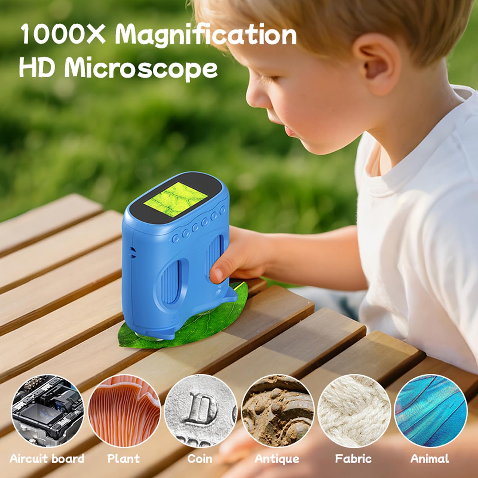 Microscopio 2 en 1 para niños, prismáticos 1000X 1080P, cámara de mano, miniscopio con pantalla de 2 pulgadas, lupa portátil de mano, regalos educativos de ciencia para niños y niñas de 3 a 12 años