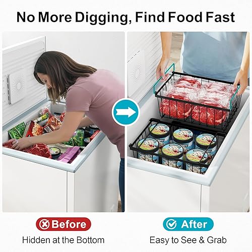 Miniatura 2 de iSPECLE Contenedores organizadores para congelador, paquete de 4 organizadores apilables para congelador profundo de 5 pies cúbicos, cestas de