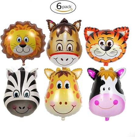 Amazon 6個 トロピカルハワイ動物園 動物バルーン 動物の誕生日パーティーデコレーション タイガー ライオン ロバ シマウマ キリン 牛 風船 バルーン おもちゃ