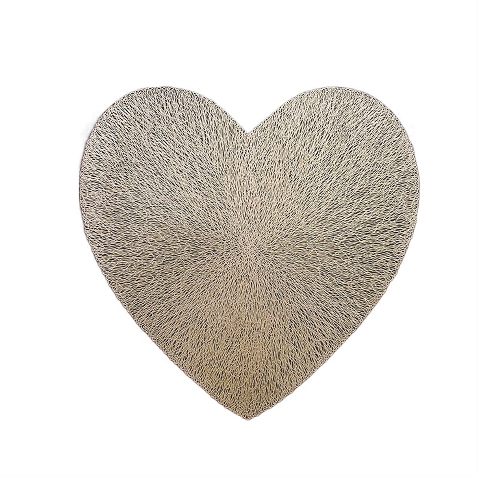 ZAINEE Coaster 6/4pcs Heart Shaped Placemat Heart Pattern PVC Dating Restaurant Coffee Table Decor Coaster DiningTable Decoration Mat (Color : Light gold, Size : 6 pieces)