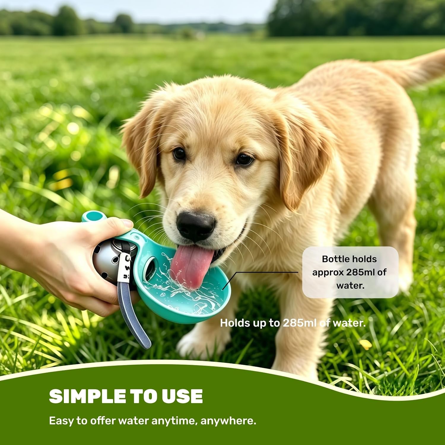 Portable Dog Water Ball, 2 in 1 Dog Water Bottle, 304 Stainless Steel Water Container for Small Dogs, Foldable Silicone Bowl, Leak-Proof with Lanyard & Clip for Walking Hiking Travel