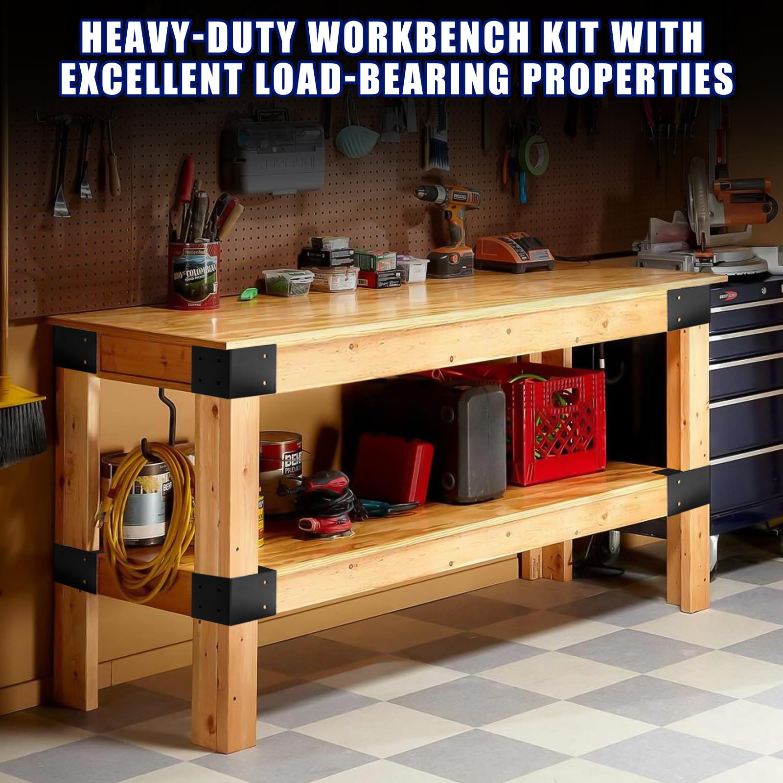 Kit de banco de trabajo de bricolaje de 2 x 4 pulgadas, 4 soportes de esquina de acero de 3 vías en ángulo recto, kit de soporte de banco de trabajo resistente para bricolaje, estantes, mesa de