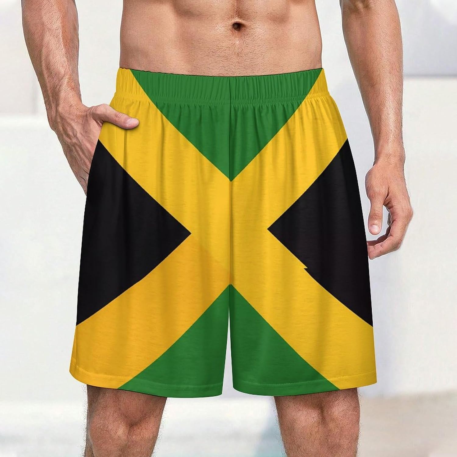 Jamaican Flag Mens Pajama Shorts Sleep Lounge Shorts Pj Bottoms with Pockets