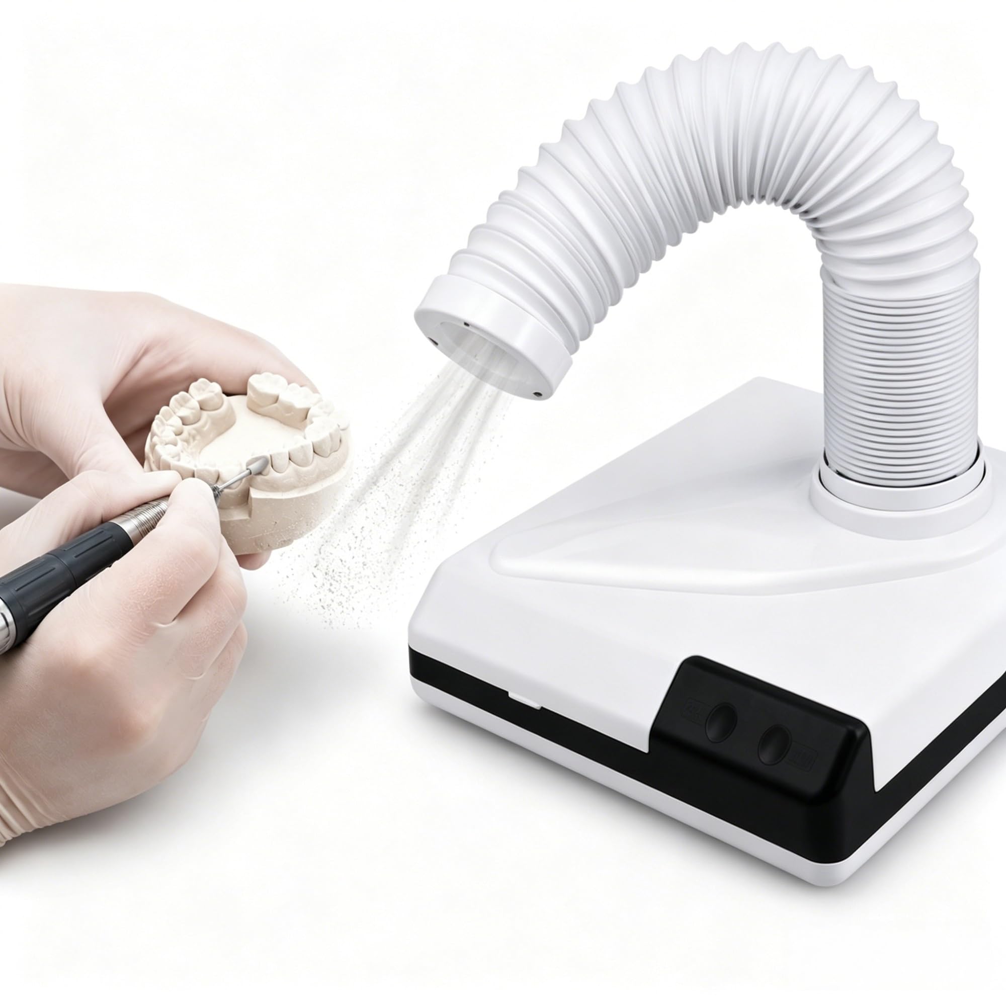60W Dental & Nail Dust Collector, 2-in-1 Dust Extractor with LED Light, Flexible Suction Arm & Desktop Vacuum System for Dental Lab, Nail Salon, Polishing, Grinding and Filin