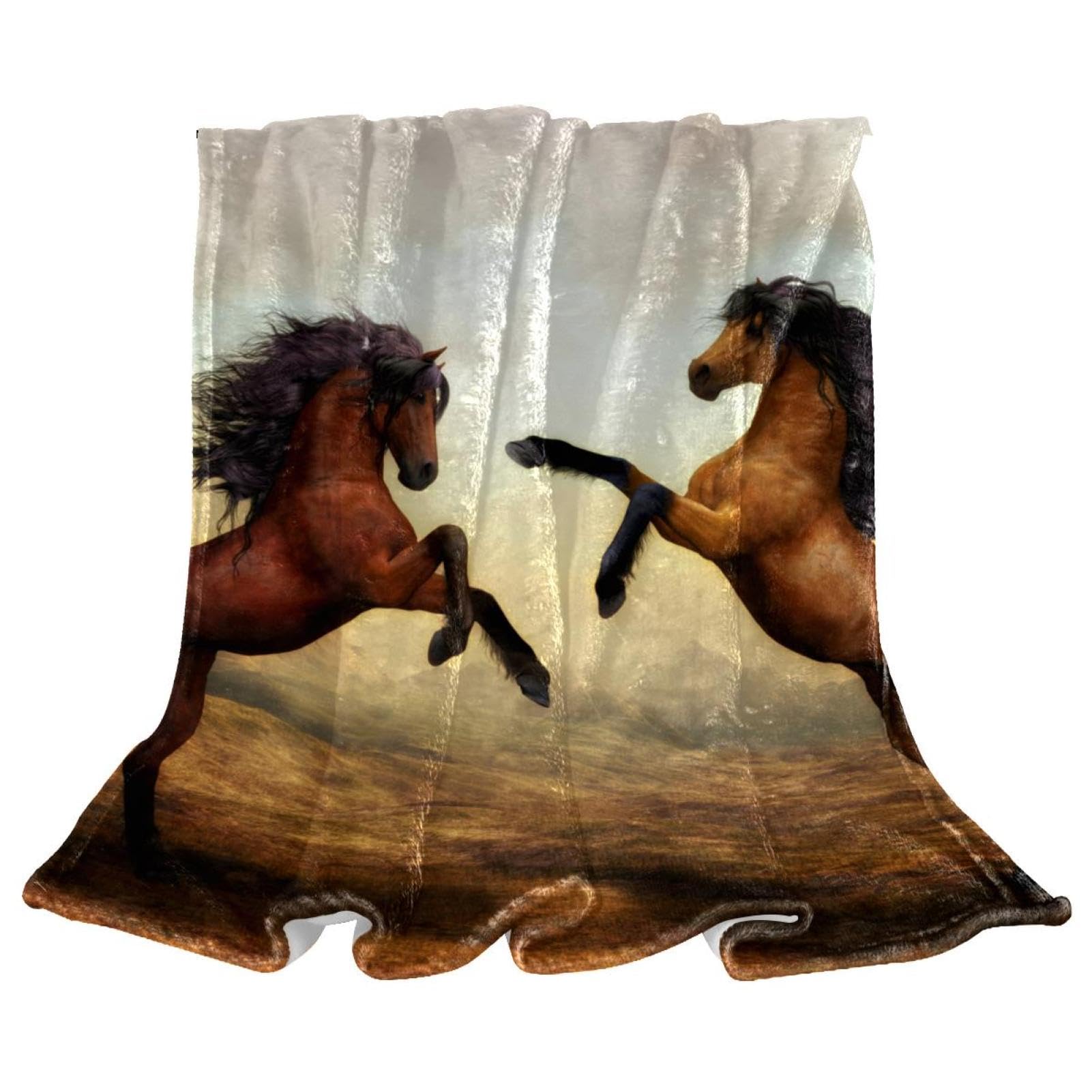 Couverture polaire couple cheval 150x100cm pour lit et canapé de salon