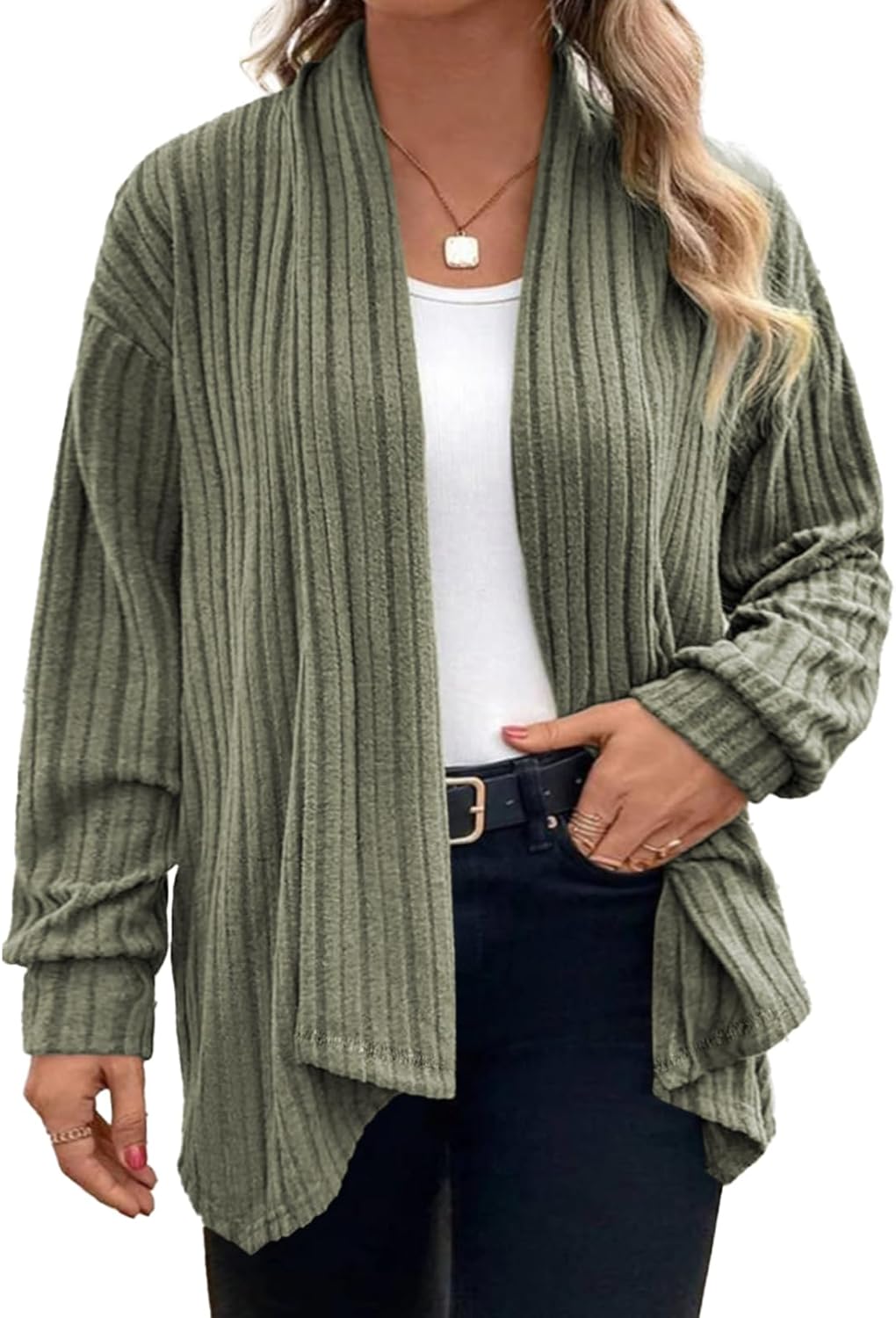 Eytino Womens Plus Size Cardigans Long Sleeve Asymmetrical Knit Open Front Lightweight Cardigan Outwear(1X-5X)