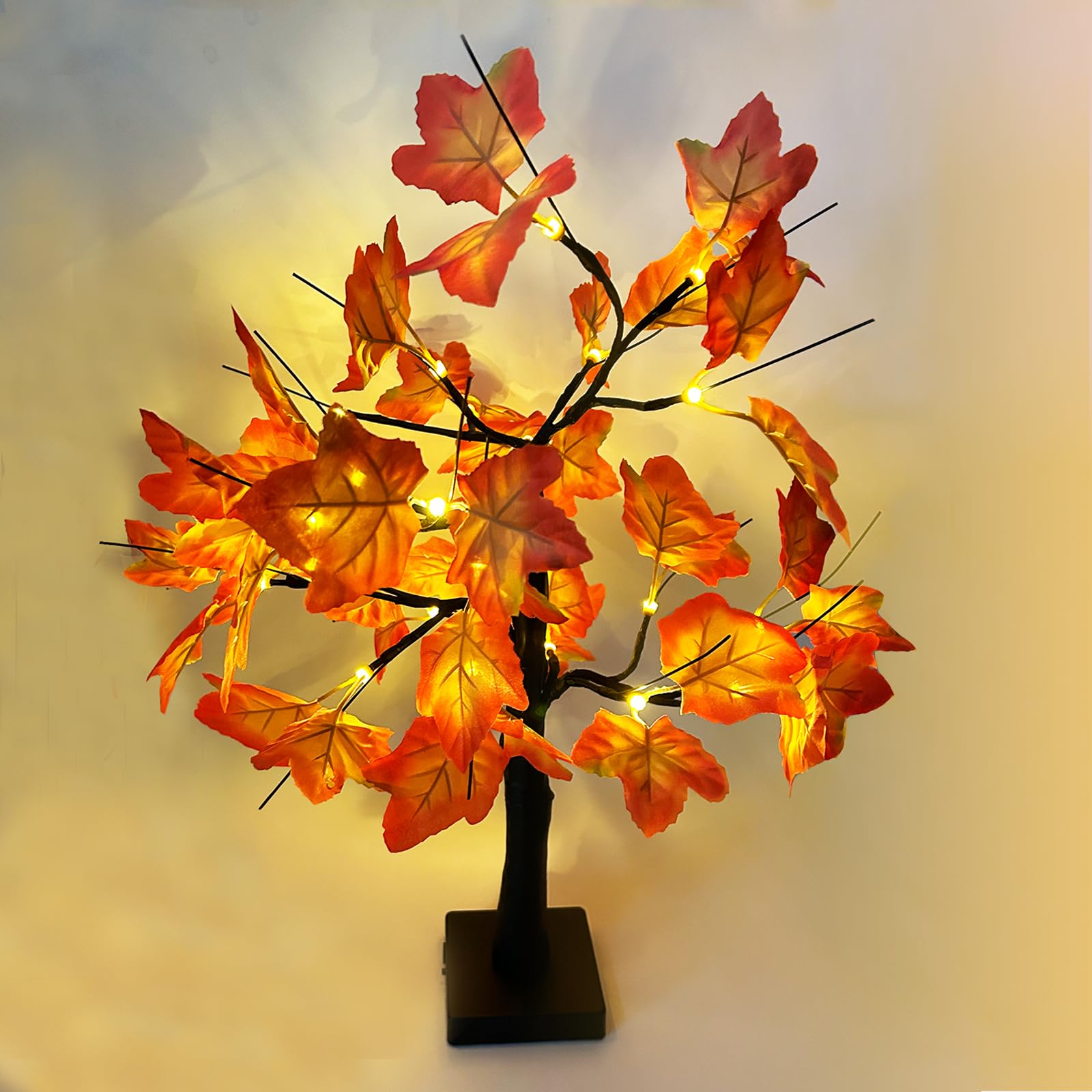 Nizirioo Ahornblatt Baumlicht – 45-50 Cm Hoch, 24 LEDs, Warmweiß, USB-betrieben, Für Herbst-Deko Innen