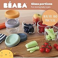Vista 3 de BEABA Tarros de vidrio para alimentos para bebés de 5 onzas con tapas herméticas de silicona suave, recipientes de almacenamiento de vidrio