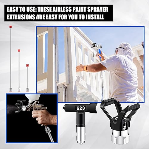Miniatura 7 de Juego de manguera rociadora de pintura de 16 piezas, kit de manguera pulverizadora de pintura sin aire con pistola rociadora, 5 boquillas