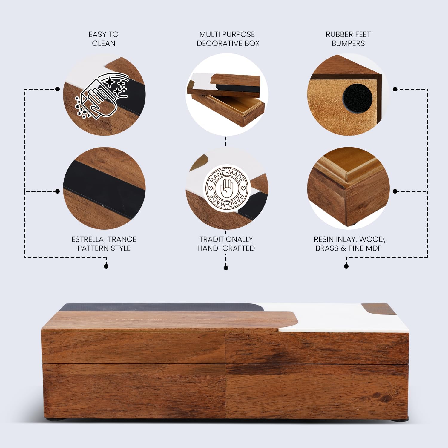 Handicrafts Home Decorative Storage Box, Keepsake Box Jewellery Organiser Abstract Wood Box, Handmade Wooden Jewelry Box with Resin & Brass Inlay, Memory Box for Home Decor, Coffee Table- 10x4.5x2.5