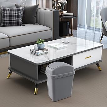 Idotry Plastic Swing Top Trash Can, Small Garbage Bin, 1.8 Gallon, Gray