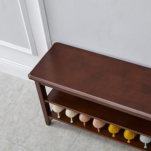 Miniatura 7 de LEILISI Banco de zapatos de madera maciza, banco de almacenamiento de zapatos de estilo simple para entrada, pasillo, sala de estar y pasillo (39.4