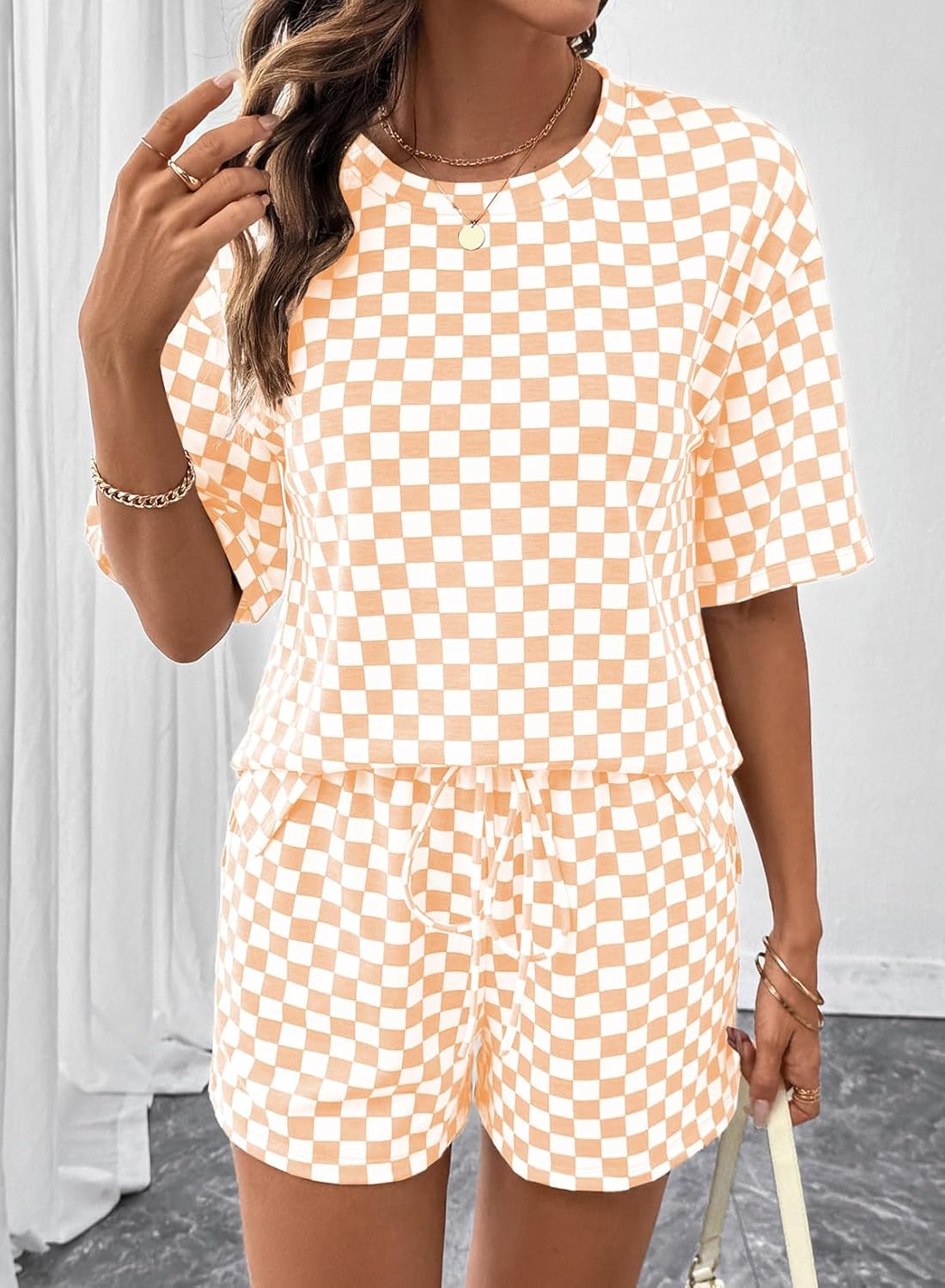 SHEWIN Women's Plaid 2 Piece Short Sets 2026 Lounge Beach Travel Vacation Outfits Matching Shorts Sweatsuit with Pockets - Image 5