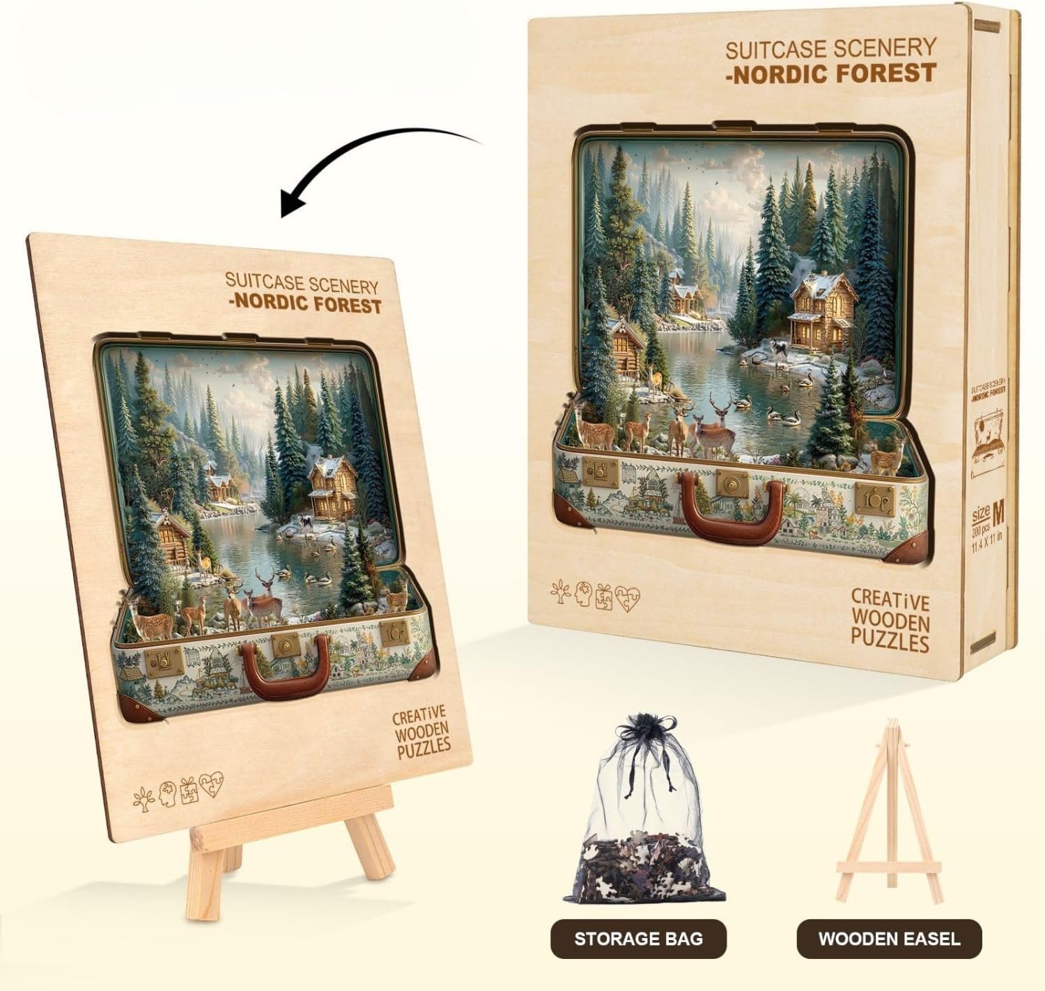 Suitcase Scenery-Nordic Forest Puzzles Adults Gifts Wooden 200 Pieces 11.4 * 11in