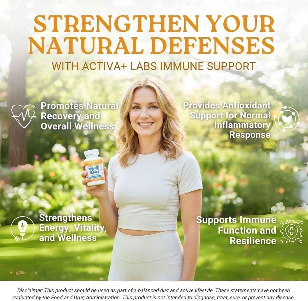 Activa+ Labs Immunity Boost Immune Support Supplement with Vitamin C, Vitamin E, Selenium & Herbal Antioxidant Complex | Gut & Energy Balance | Non-GMO, Sugar-Free, Vegan | 60 Capsules 30 Days Supply - Image 2