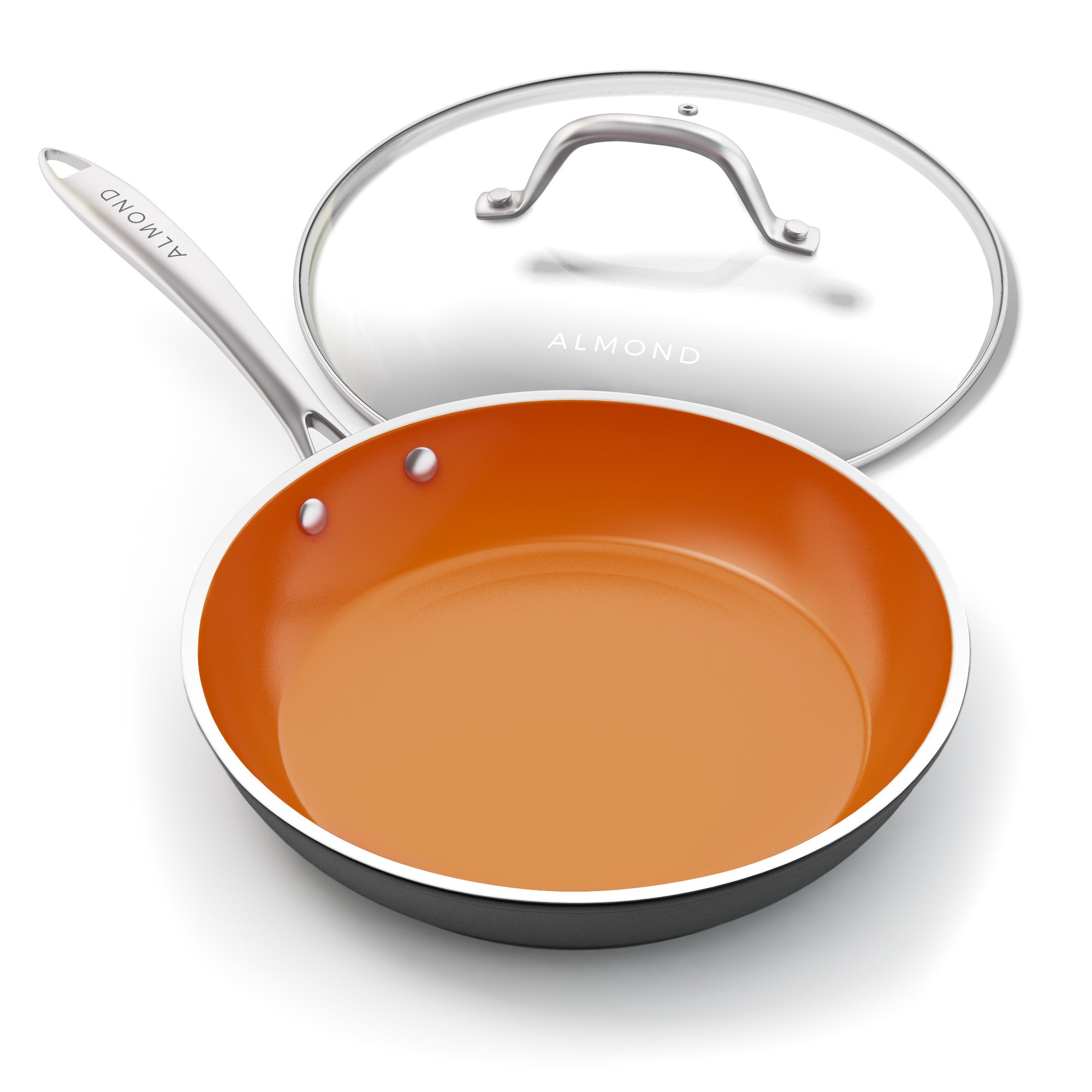 Antihaft-Keramik-Kupfer-Bratpfanne: Antihaft-Pfanne mit Glasdeckel, runde Aluminium-Sautépfanne für Gas-, Elektro- und Induktionsherde, 25,4 cm