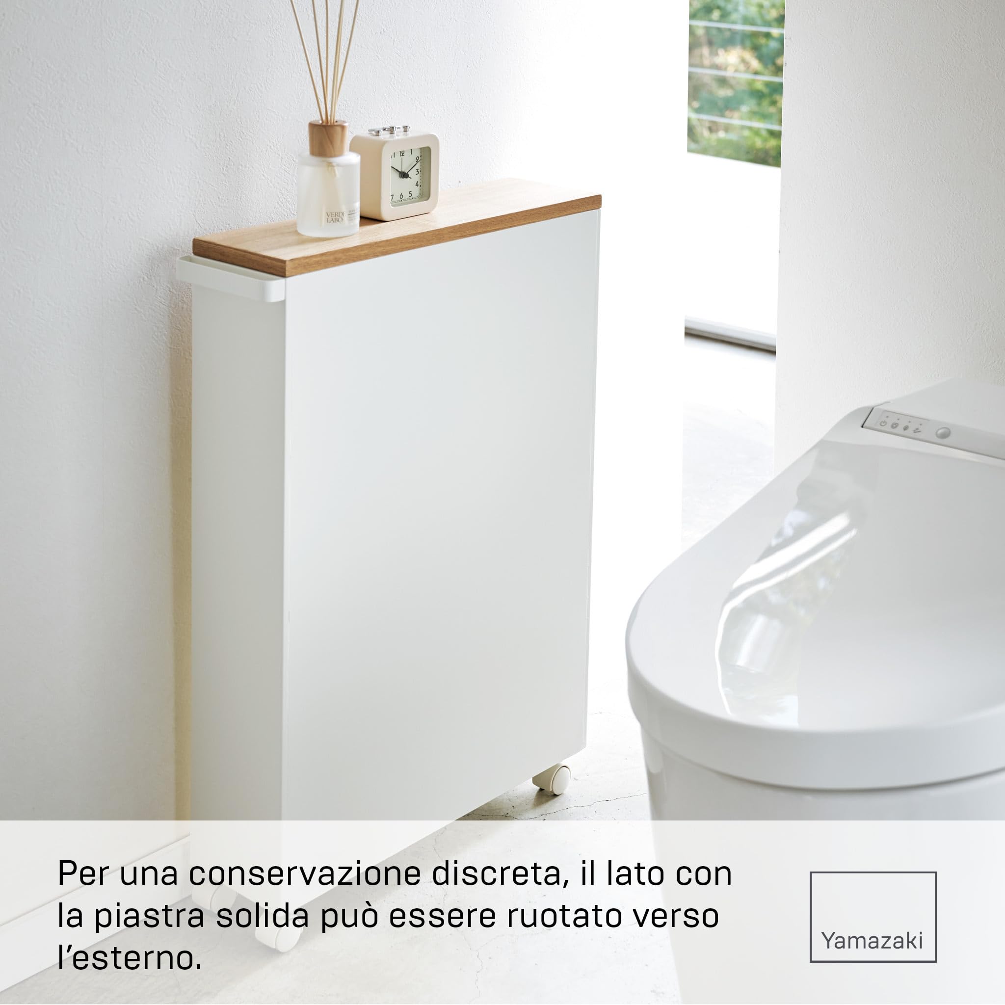 YAMAZAKI 4306 TOWER SemiClosed Storage Cart, white, Steel/Wood, 13 x 47.5 x 68 cm