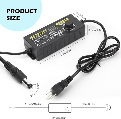 Miniatura 5 de Adaptador de corriente ajustable, Towisituati Universal 3V  24V Fuente de alimentación 5A 120W ACDC Variable AC 100V-240V Adaptador de fuente de