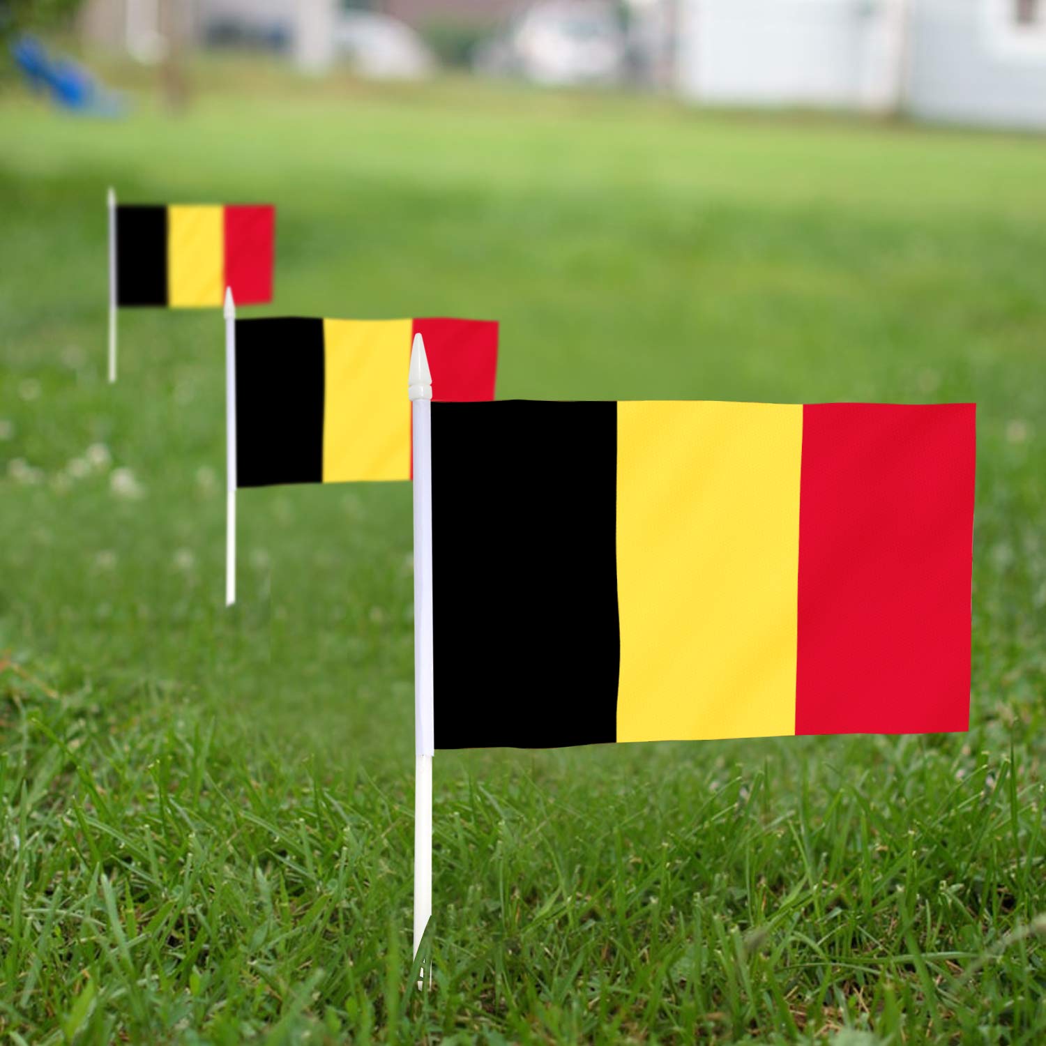 Bandierine Belgio Anley – Set Da 12 Mini Bandiere In Poliestere Con Asta E Lancia – Idee Regalo Patriottiche Per Feste, Decorazioni E Sfilate - 3