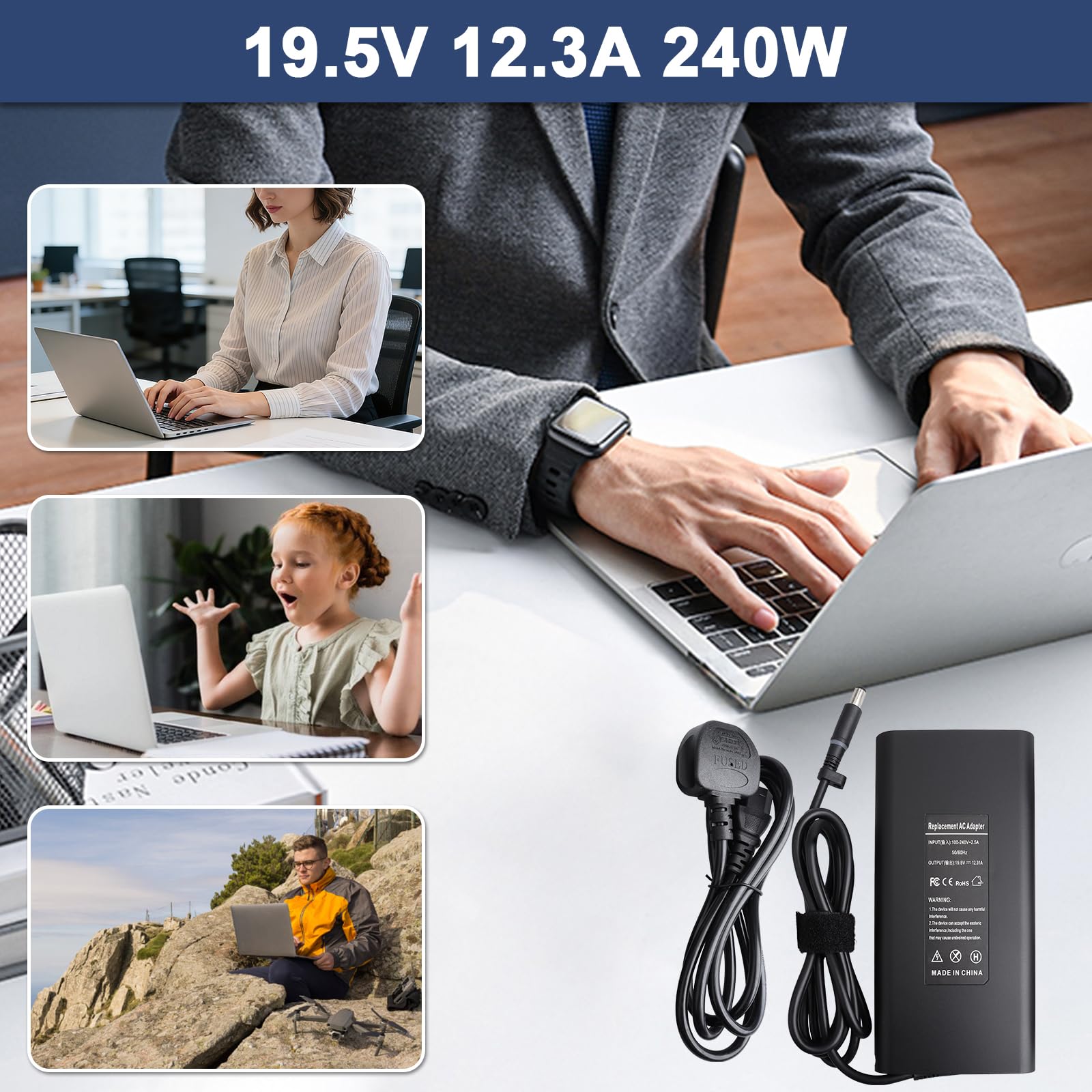 240W Cavo di Ricarica Compatibile con Dell G16 G15 G7 G3 G5 13 15 17 R1 R2 R3 R4 R5 M15 M17 M17X M18X X51 Precision 7710 7720 7730 7510 7520 7530 M6400 M6600 M6700 M6800 Ladegerät (240W)