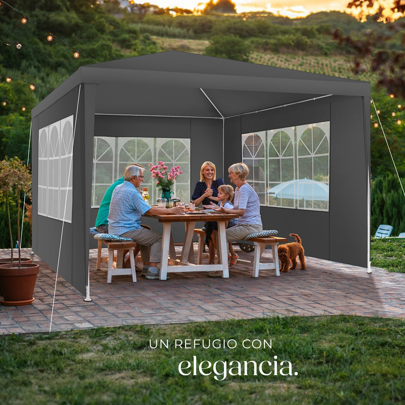 tectake® Carpa para jardín, Carpas para Exteriores Impermeables, cenador Jardin, toldo Playa, Carpa cenador, Carpas Jardin Exterior - 3x3m Gris