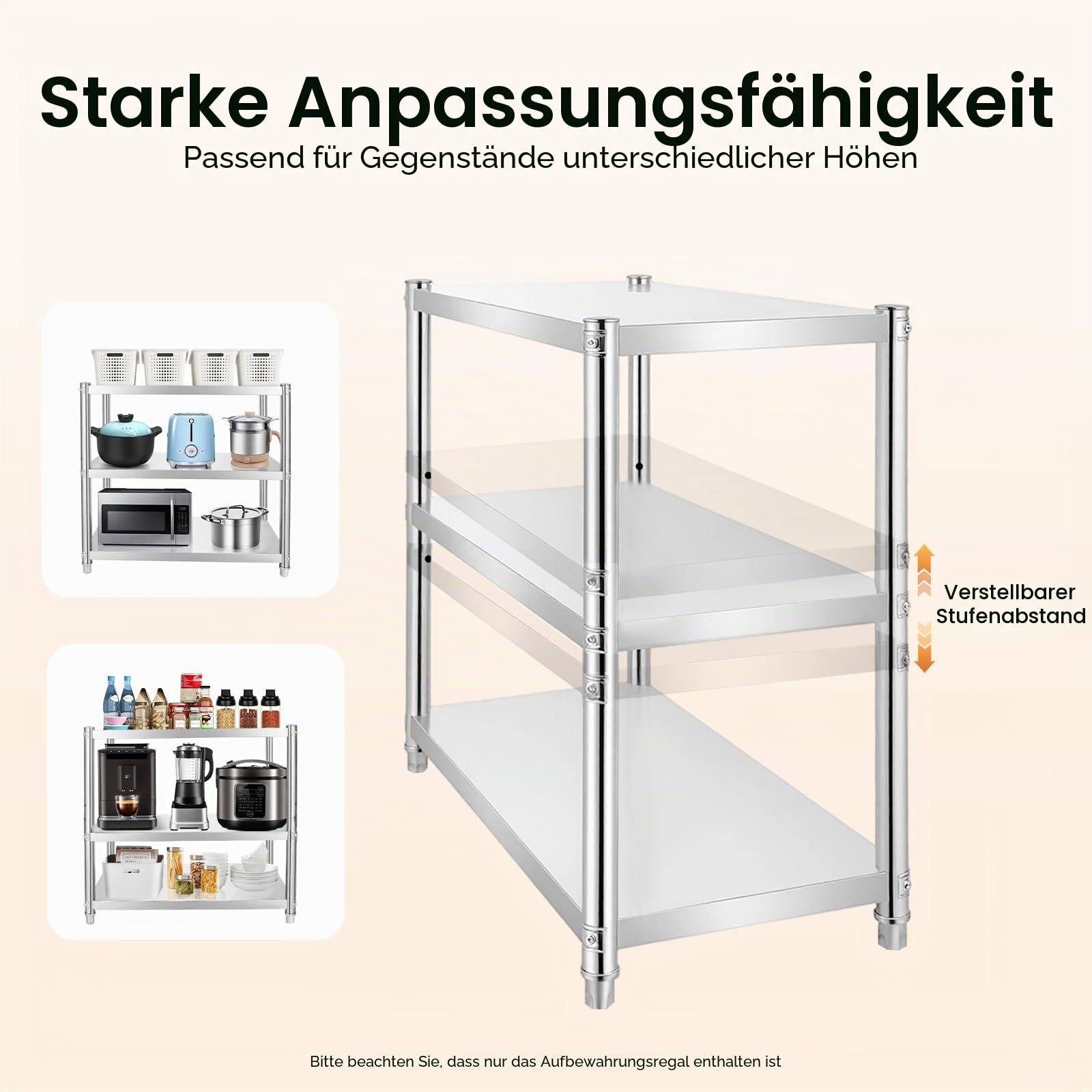 Edelstahl Küchentisch, 80 x 80 x 40 cm Küchenregal Edelstahlregal Arbeitstisch Küchentisch Zerlegetisch 3 Böden Edelstahltisch Gastronomie Regal, 50kg Belastung, Stabil Haushaltsregal platzsparend