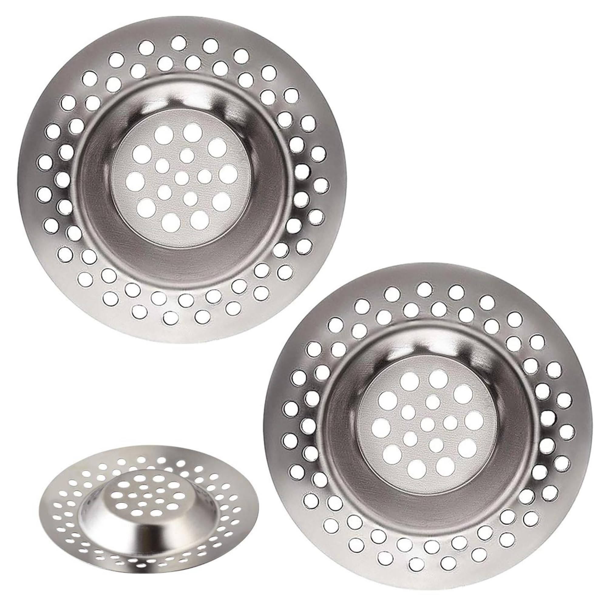 Sumas Silver Stainless Steel Kitchen Sink Strainer Plug, Standard Strainer Drain Protector Hair/Food Catcher For Bathroom, Kitchen, Shower (External Diameter 7Cm, Inner Diameter 4.3Cm, Height 0.7Cm, Pack Of 2)