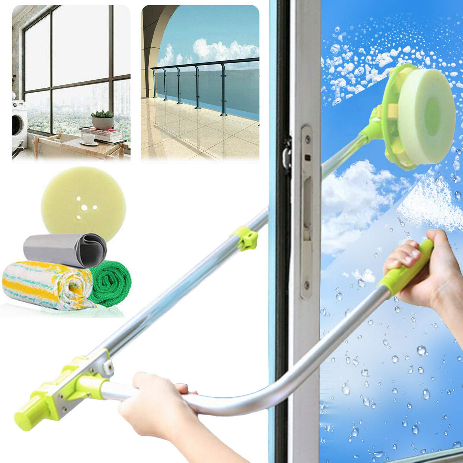 Kit Nettoyage Vitres Télescopique JEHONN - 120cm - Brosse Et Raclette - Tête Rotative 180° - Maison Et Voiture
