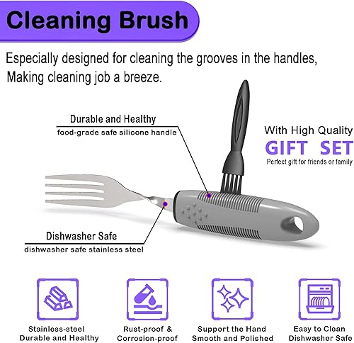 Vista 12 de Cuchara/cuchara 2 en 1 para temblores de manos, cuchara adaptativa para discapacitados para pacientes con Parkinson, cuchara curva de Parkinson