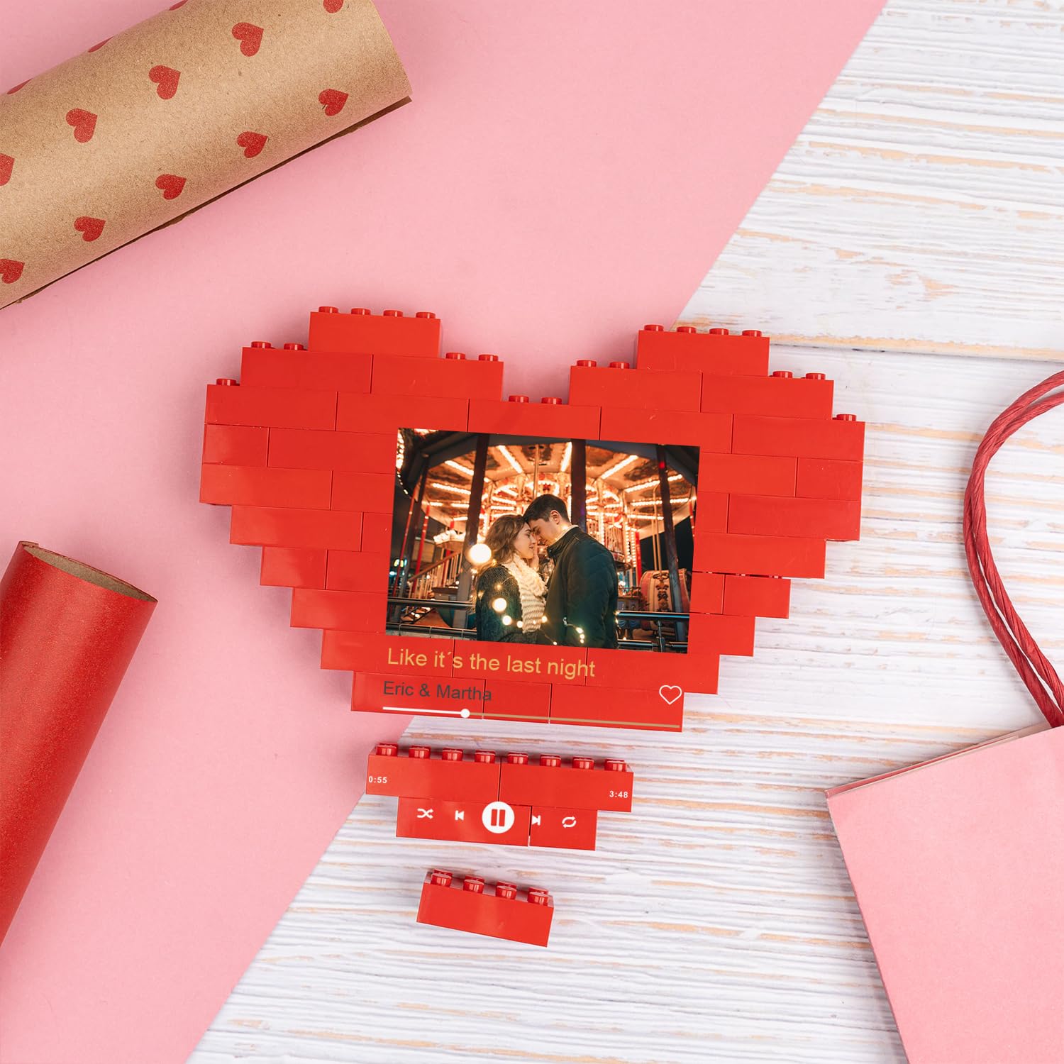 Wanapix | Puzzle Block Cuore Personalizzato | Regalo San Valentino | 47 Pezzi | Canzone