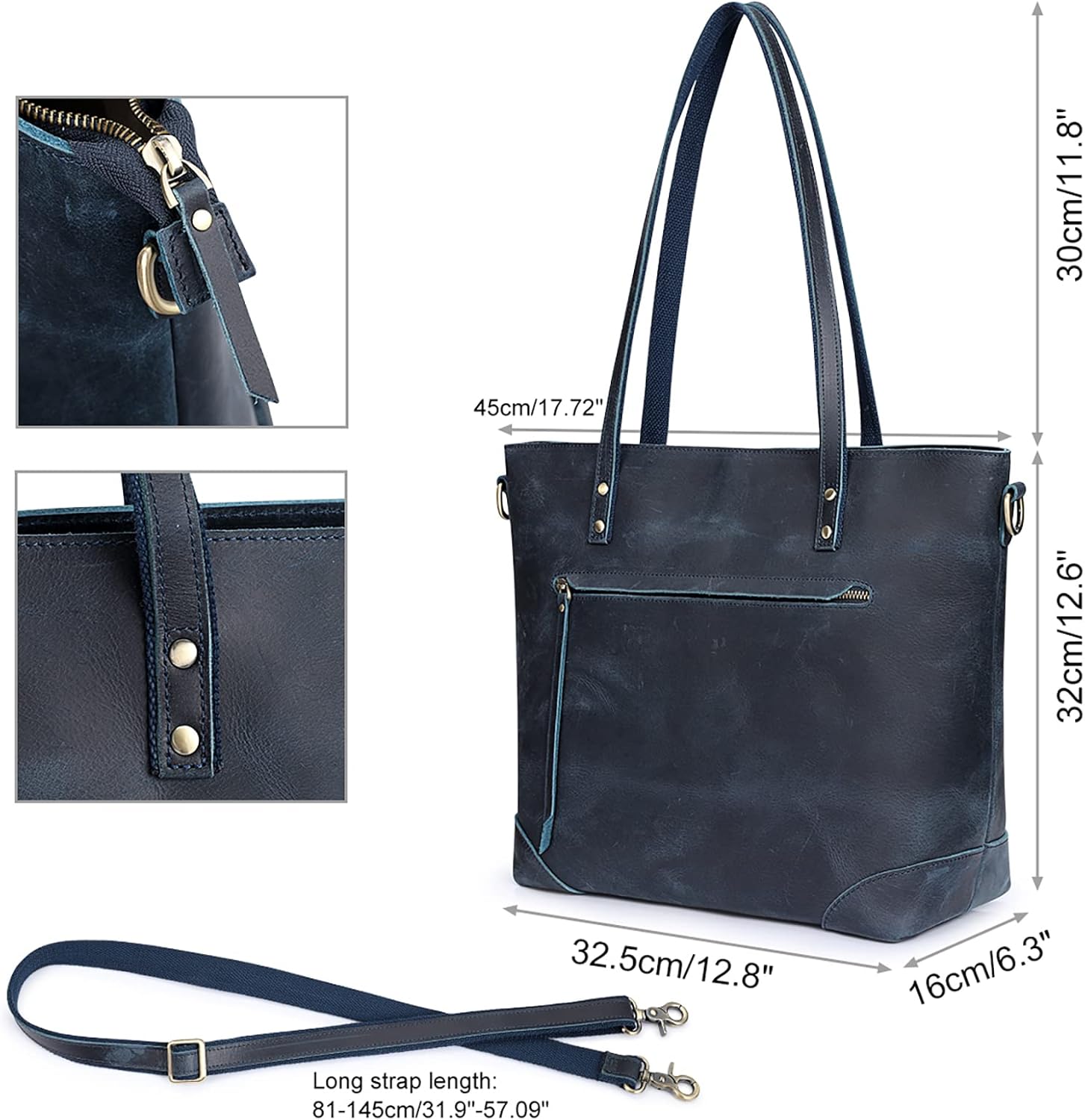 S-ZONE Vintage Genuine Leather Shoulder Bag Work Totes for Women Purse Handbag with Back Zipper Pocket Large - Image 4