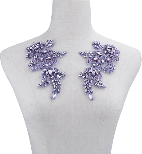 Miniatura 6 de Apliques de diamantes de imitación hechos a mano para coser en parche de encaje de flores de cristal, accesorios de pares multicolor para bricolaje,