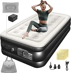 Colchão Inflável Solteiro 1,91*1M com Bomba de ar Elétrica Recarregável Embutida, Almofadas Infláveis, com Inflação e Deflação Rápidas e Automáticas, para Famílias e Camping (Preto e Branco)