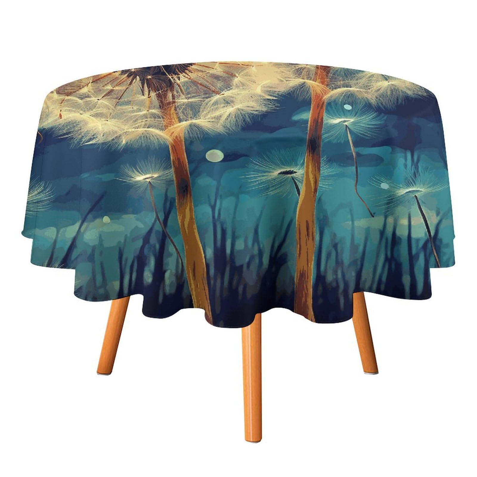 Fekiloot Style Dandelion Diy Drawing Paint Round Tablecloth - Heavy Duty And Washable,Polyester Decorative Fabric Table Cover,Tablecloths For Kitchen Dining, Wedding, Birthday Party50x50in