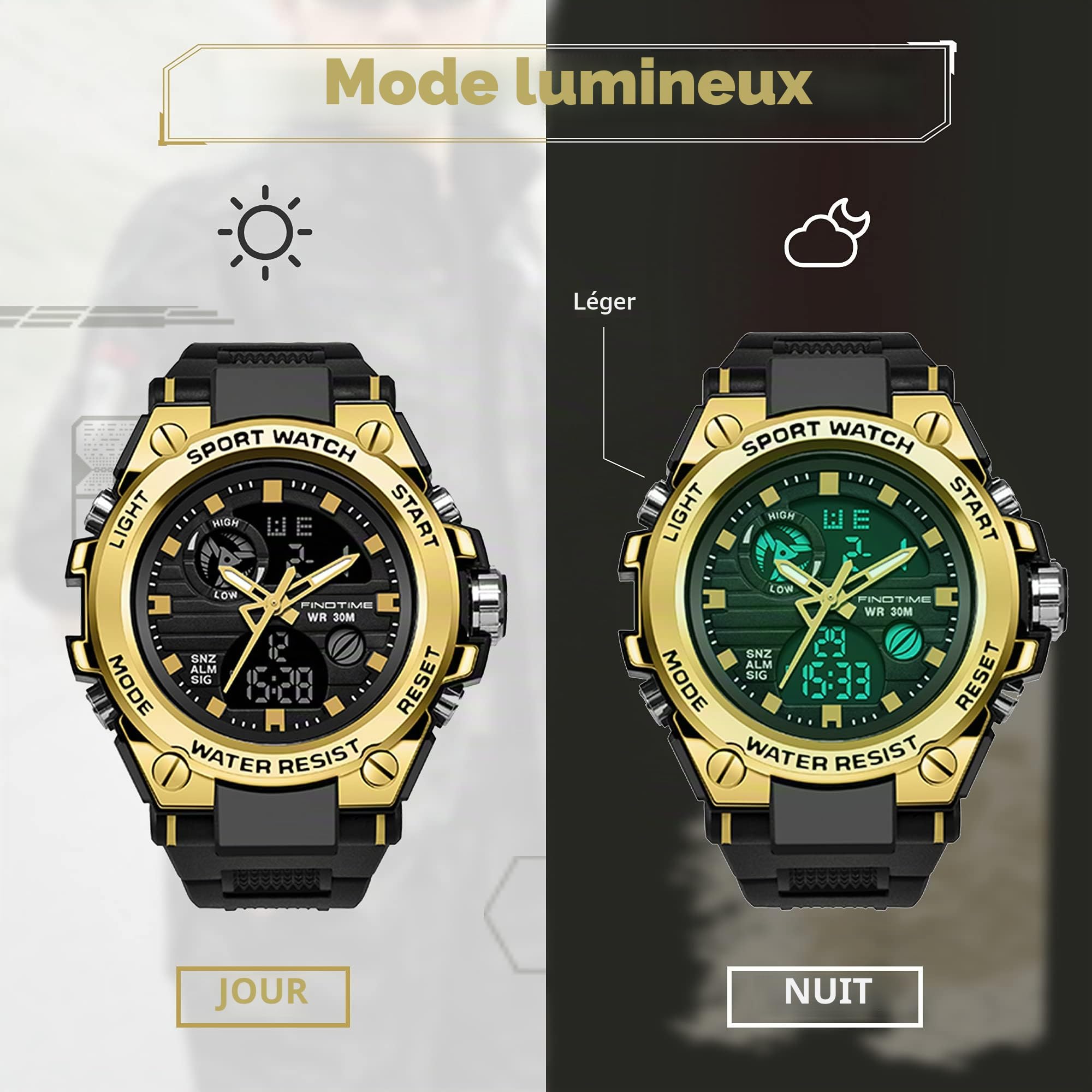 Montre Homme Militaire de Sport Etanche chronomètre Digitale Réveil LED Analogique Montre Connectee Homme